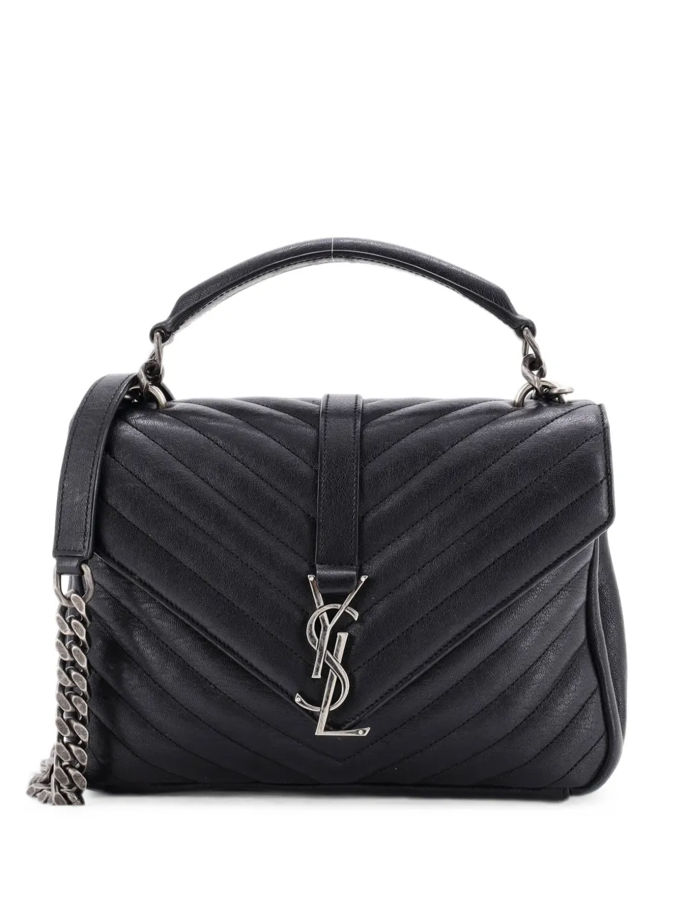 Saint Laurent Pre-Owned Borsa a tracolla Classic Monogram College media in pelle matelassé con motivo chevron - Nero