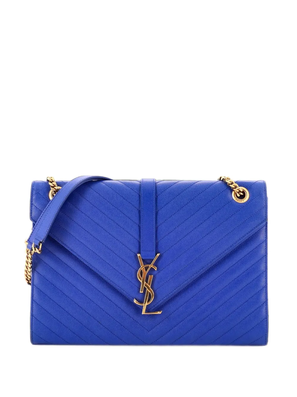 Saint Laurent Pre-Owned Classic Monogram Envelope Satchel Matelasse Chevron Leather Large shoulder bag - Blau