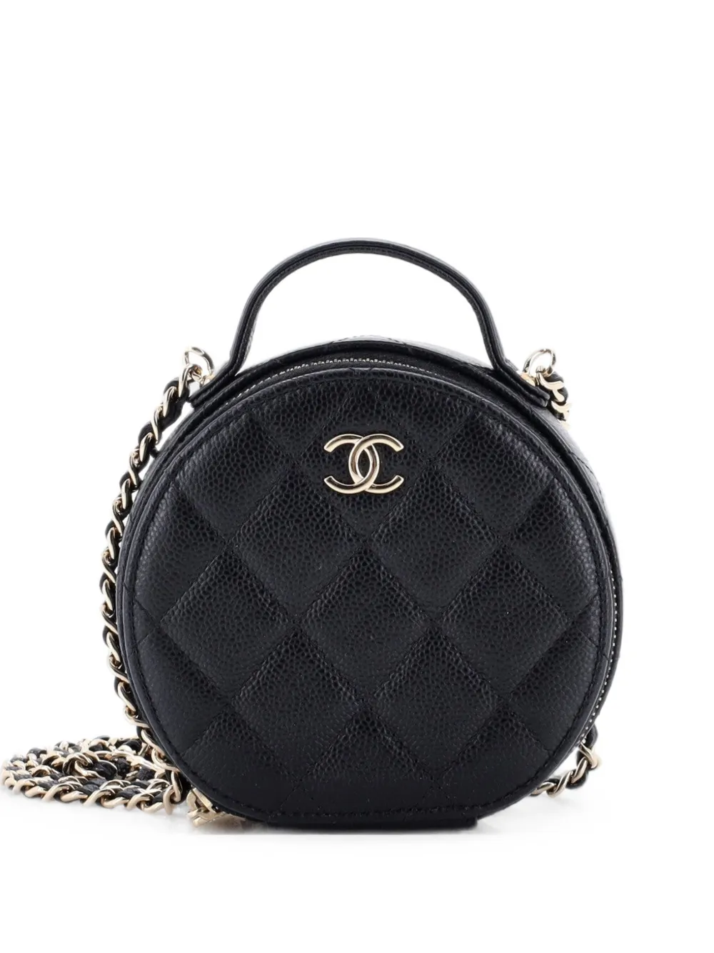 CHANEL Pre-Owned Handle with Care Round Vanity Case with Chain Quilted Caviar Small crossbody bag - Nero