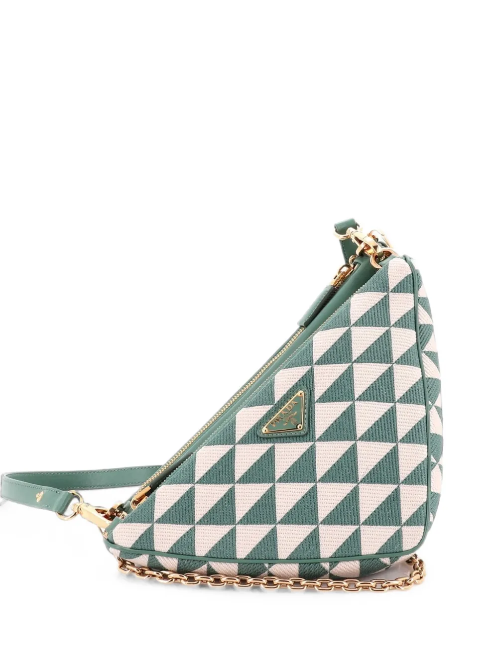 Prada Pre-Owned Borsa a spalla Double Symbole mini in pelle e jacquard con design a triangolo - Verde
