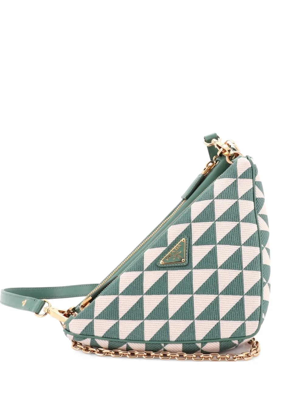 Prada Pre-Owned Borsa a spalla Double Symbole mini in pelle e jacquard con design a triangolo - Verde