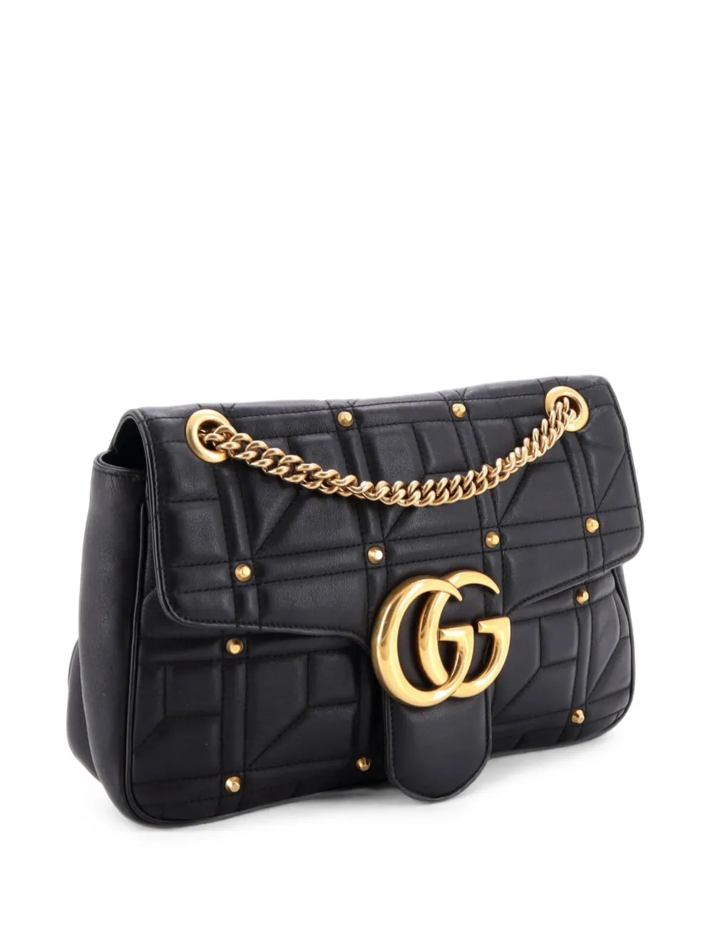 Gucci Pre-Owned GG Marmont Flap Bag Studded Matelasse Leather Medium shoulder bag - Nero