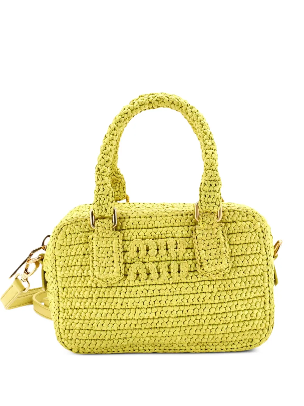 Miu Miu Pre-Owned Borsa a tracolla Arcadie piccola in rafia e uncinetto - Giallo