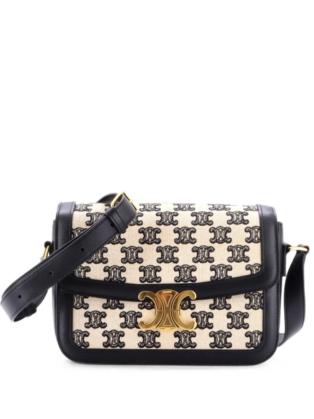Celine Pre-Owned Borsa a spalla Triomphe media in tela - Nero