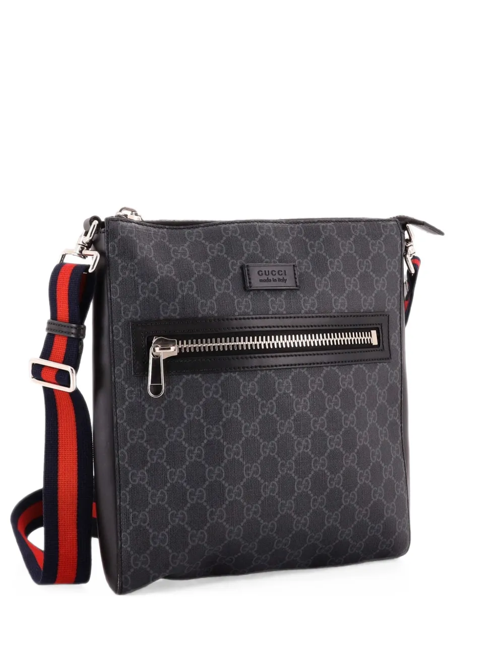 Gucci Pre-Owned Borsa a tracolla GG media in tela cerata con decorazione Web - Nero