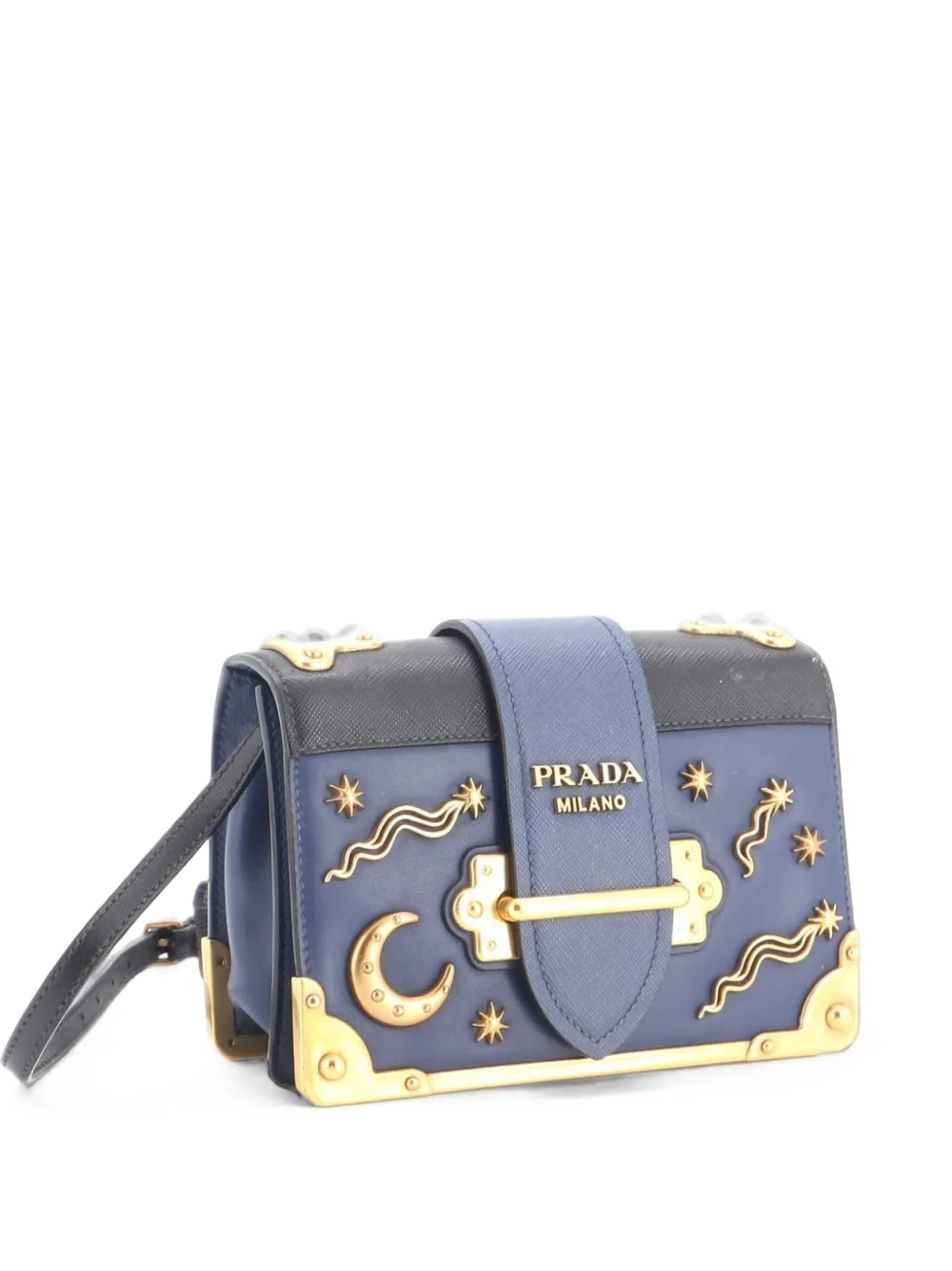 Prada Pre-Owned Cahier Embellished Leather Small crossbody bag - Blu