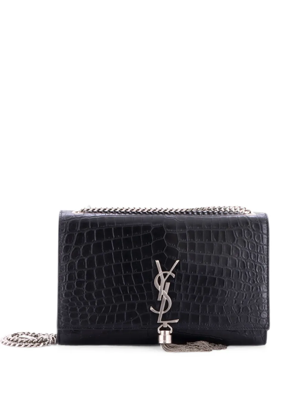 Saint Laurent Pre-Owned Classic Monogram Tassel Crocodile Embossed Leather Medium crossbody bag - Schwarz