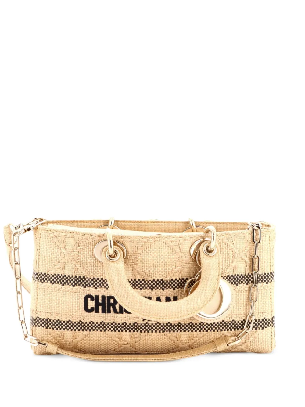 Christian Dior Pre-Owned Lady D-Joy Bag Cannage Embroidered Raffia Medium tote bag - Schwarz