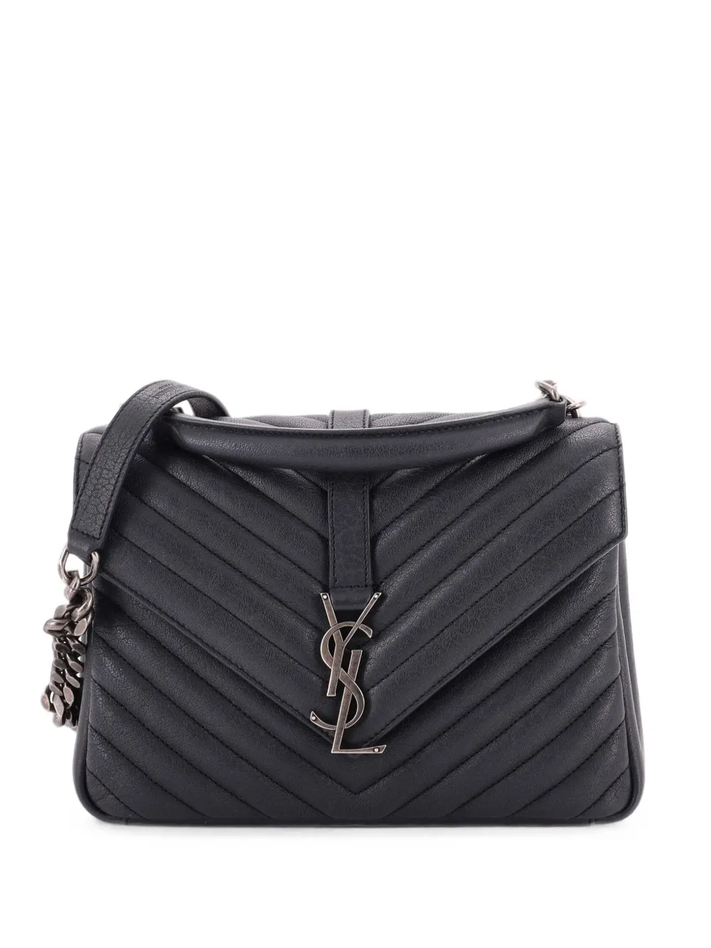 Saint Laurent Pre-Owned Classic Monogram College Bag Matelasse Chevron Leather Medium crossbody bag - Grigio