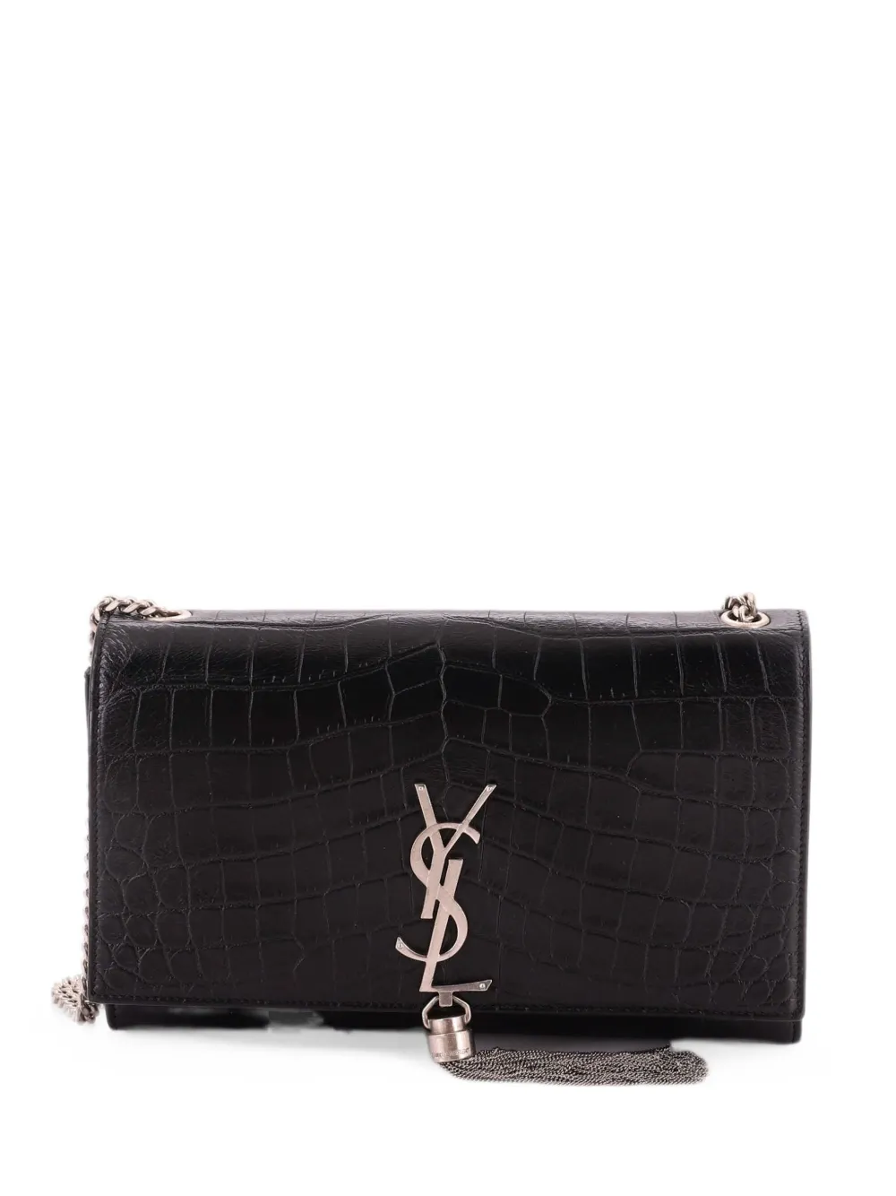 Saint Laurent Pre-Owned Classic Monogram Tassel Crocodile Embossed Leather Medium crossbody bag - Schwarz