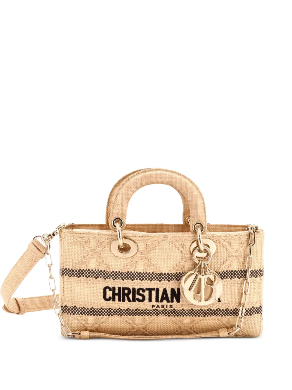 Christian Dior Pre-Owned Lady D-Joy Bag Cannage Embroidered Raffia Medium tote bag - Schwarz