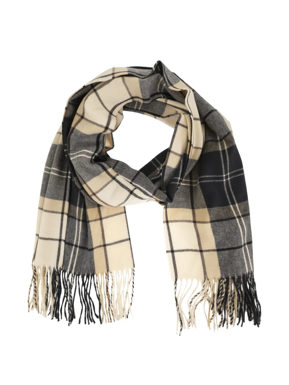 Barbour Hailes sjaal met tartan ruit en franje Beige