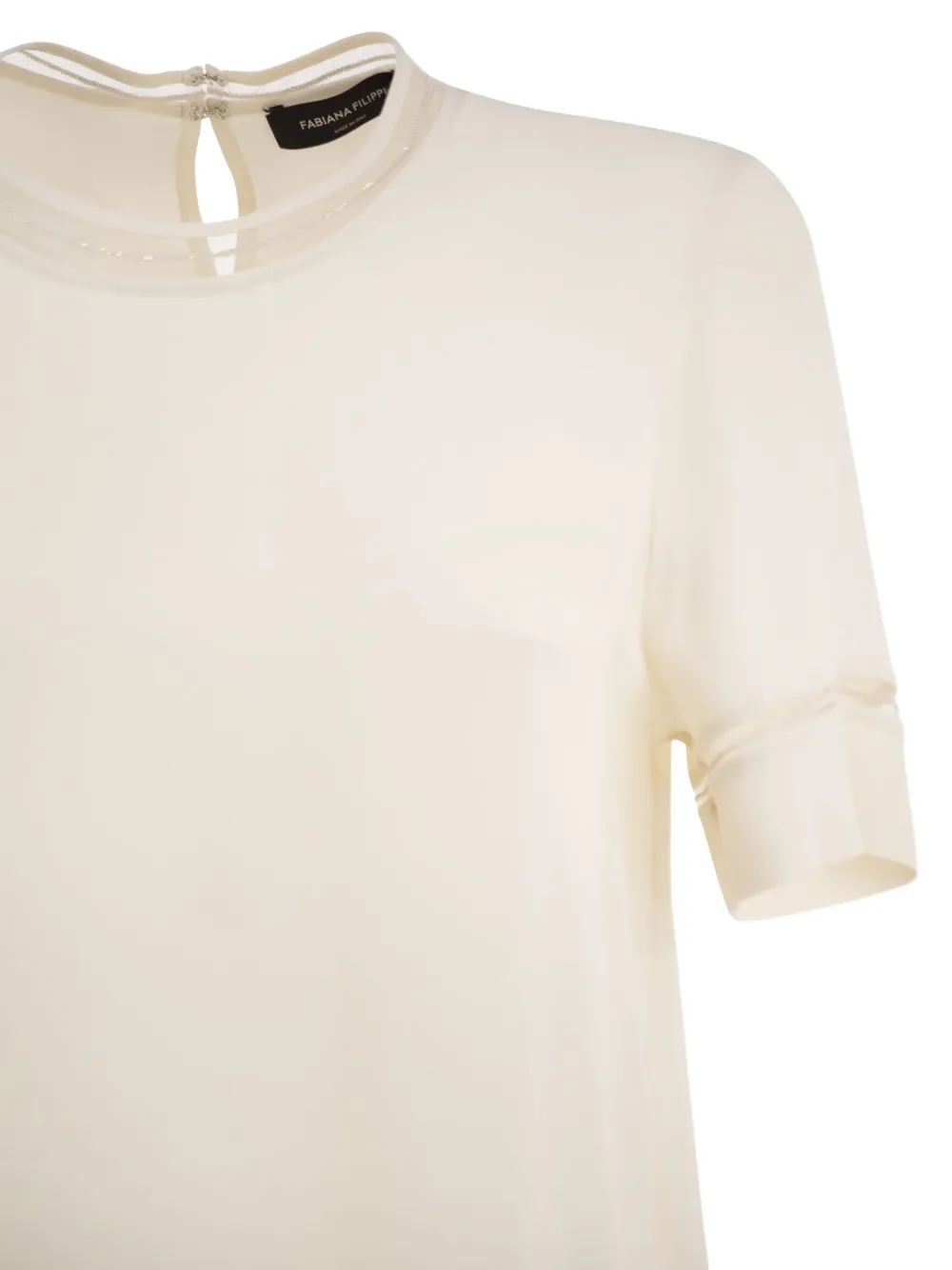 Fabiana Filippi embroidered-trim short-sleeve blouse Beige