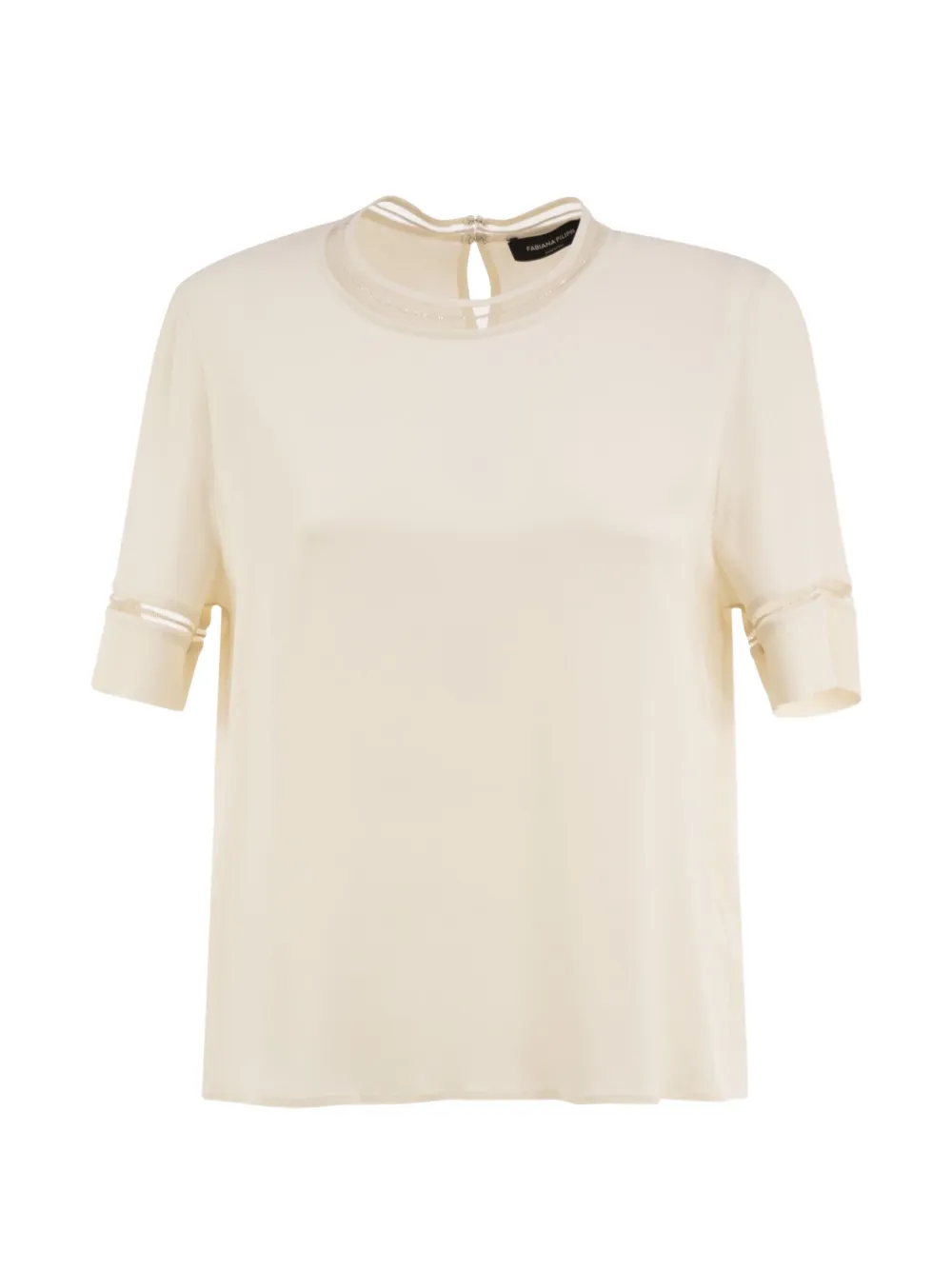 Fabiana Filippi Embroidered-trim Short-sleeve Blouse In Neutrals