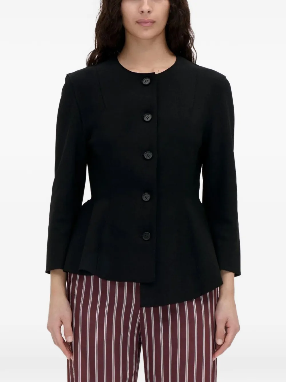 Stine Goya peplum-hem single-breasted jacket Zwart