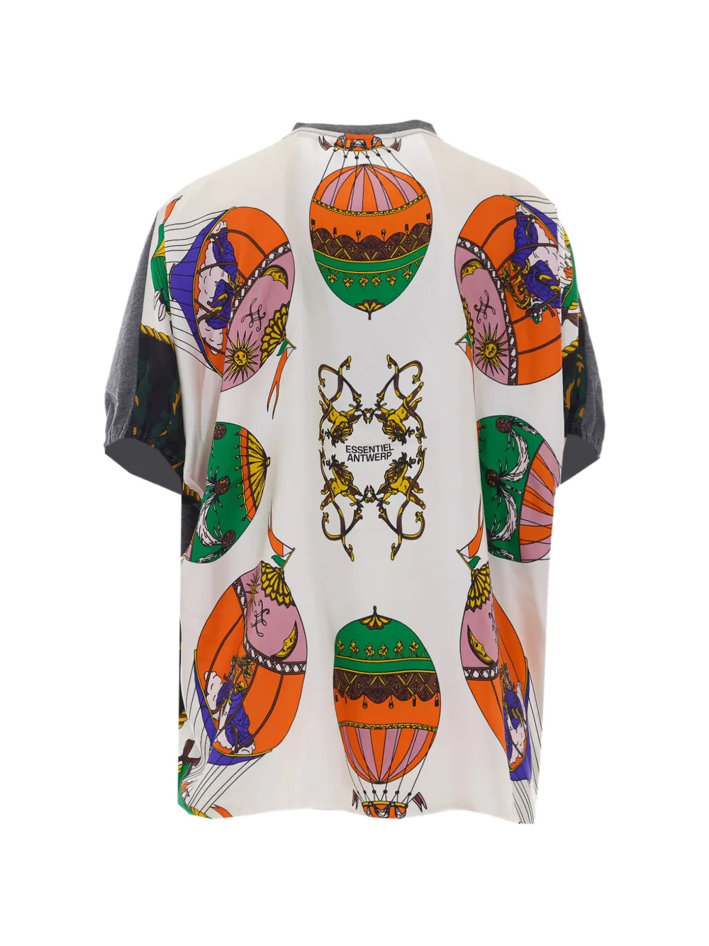 Essentiel Antwerp graphic-print panelled T-shirt Grijs