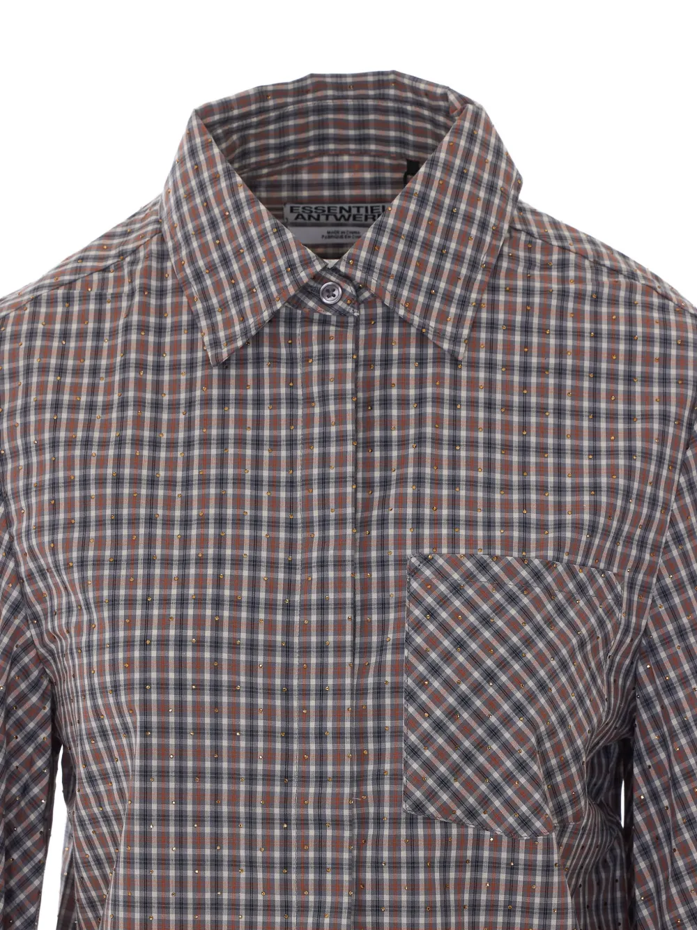 Essentiel Antwerp Geruite blouse verfraaid met kristallen Bruin