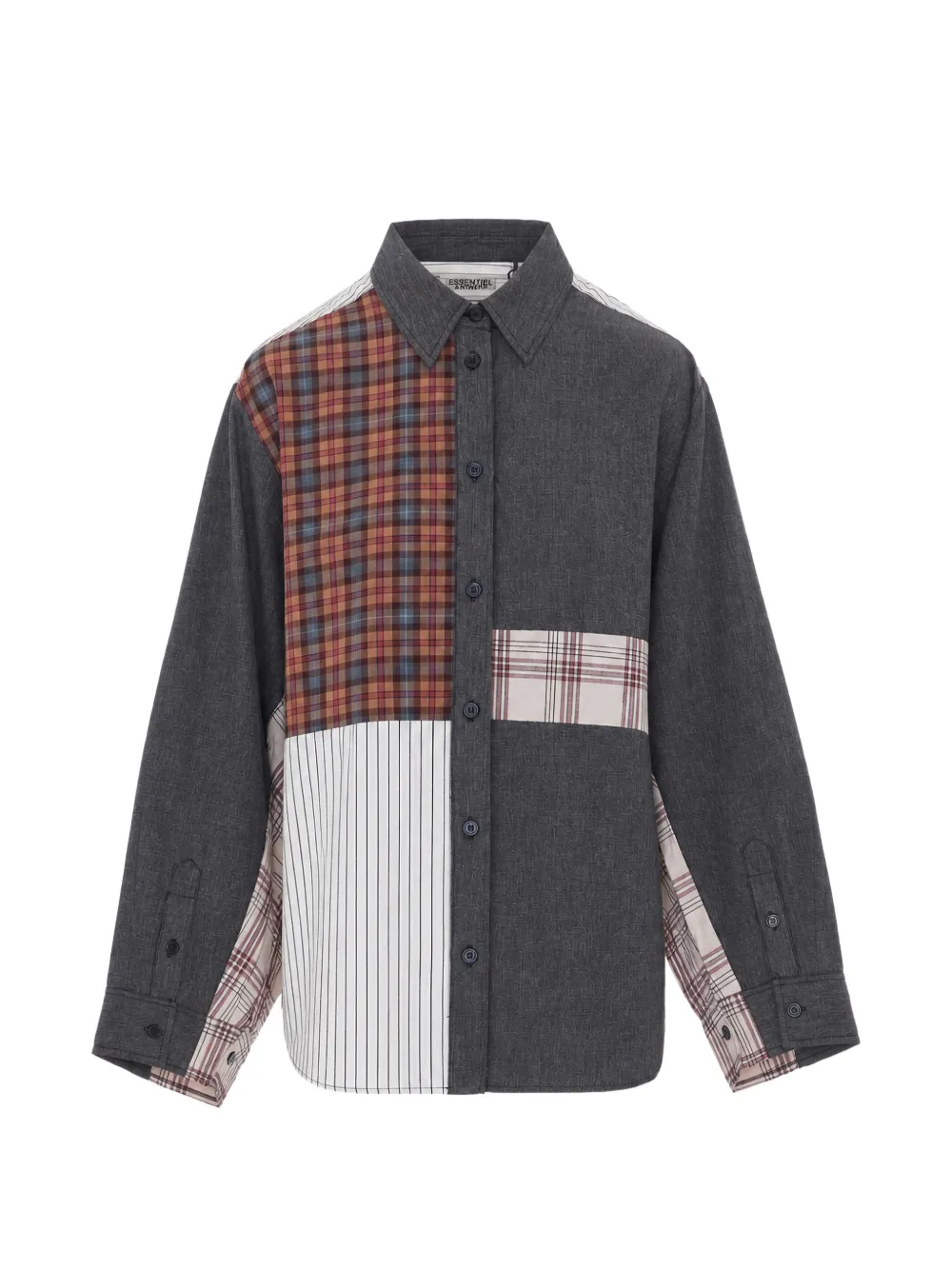 Essentiel Antwerp patchwork check-print shirt - Grigio