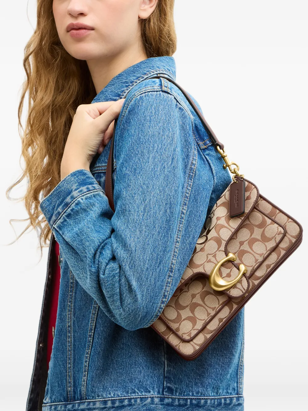 Coach Tabby shoulder bag 26 in Signature jacquard Beige