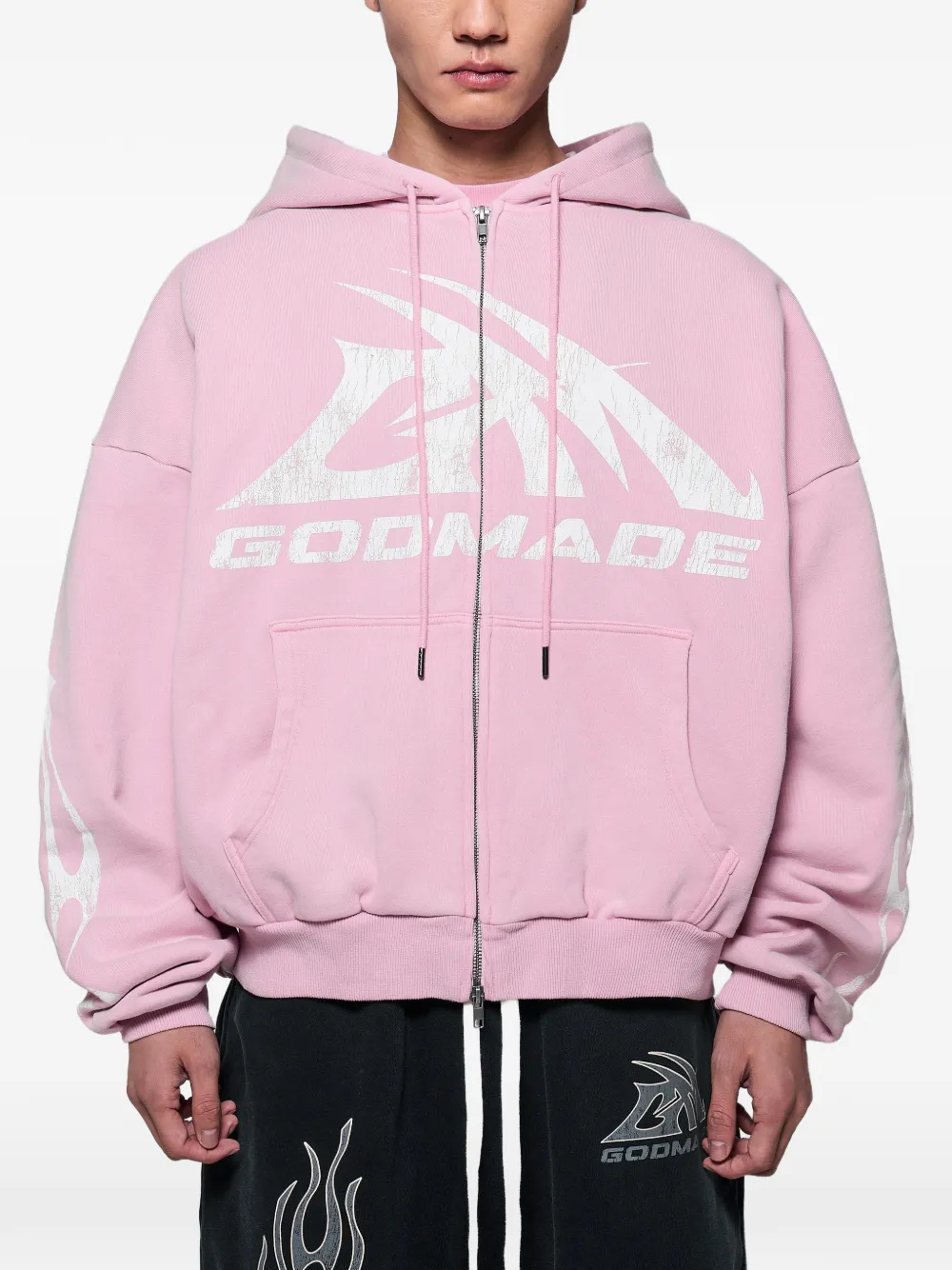 GODMADE GM Logo logo-print zip-up hoodie - Rosa