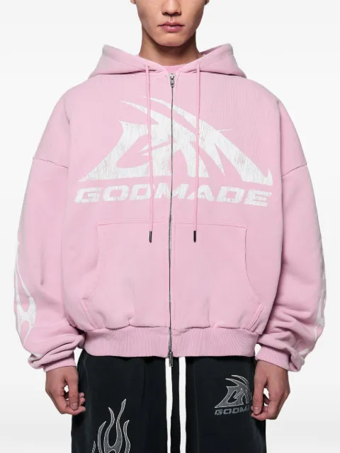 GODMADE GM Logo logo-print zip-up hoodie