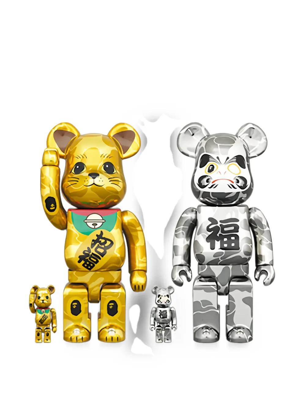 Bearbrick Maneki Neko Daruma Collectible Set In Gold
