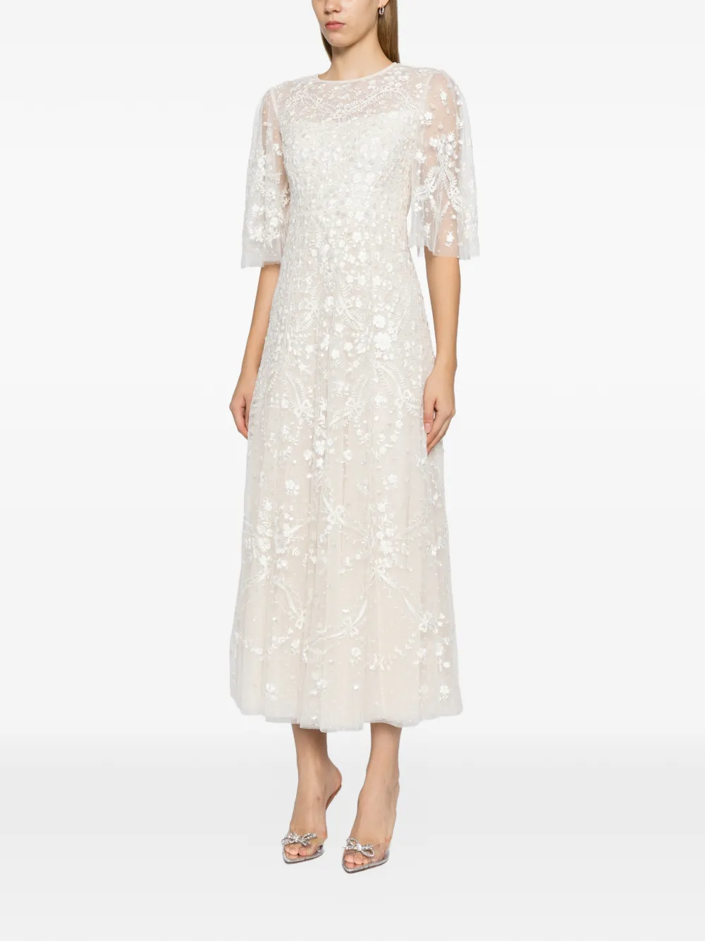 Needle & Thread Laurel Grace enkellange jurk Beige