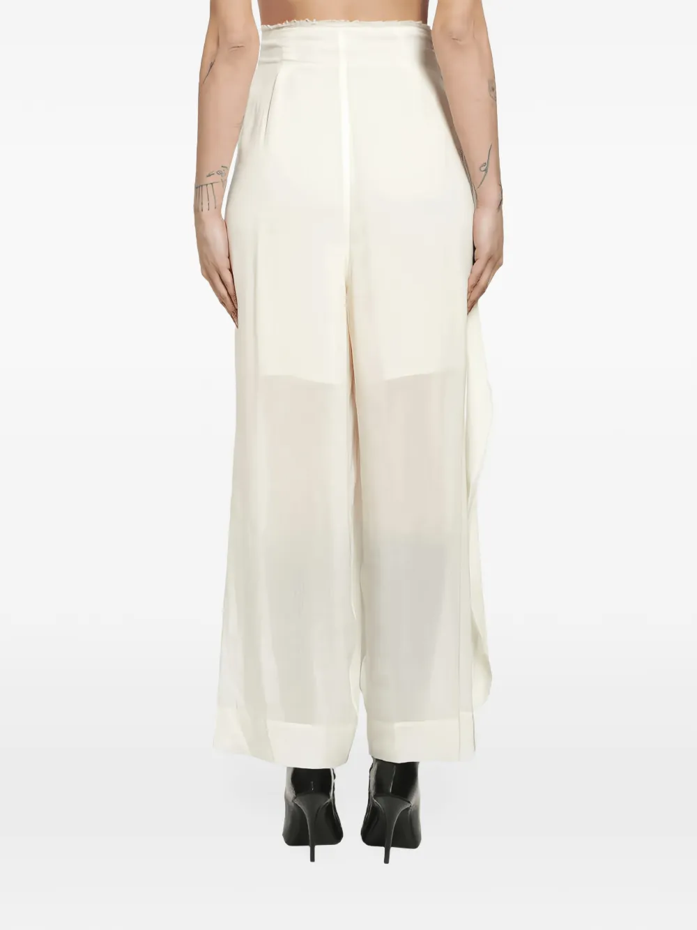 YEHUAFAN Broek met wijde pijpen en doorzichtige vlakken Beige