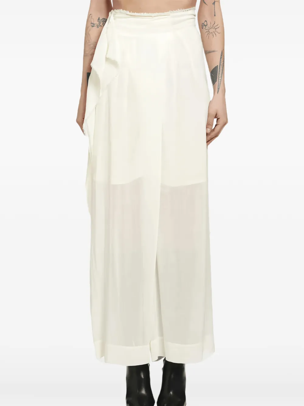 YEHUAFAN sheer panelled wide-leg trousers - Nude