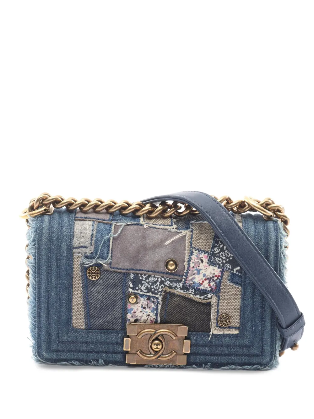 CHANEL Pre-Owned 2014-2015 small Boy Chanel patchwork shoulder bag - Blu