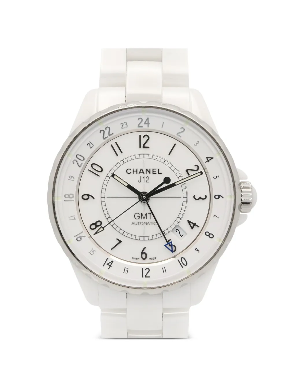 Pre-owned Chanel 2021s J12 Gmt Ceramic 38mm Watch In White