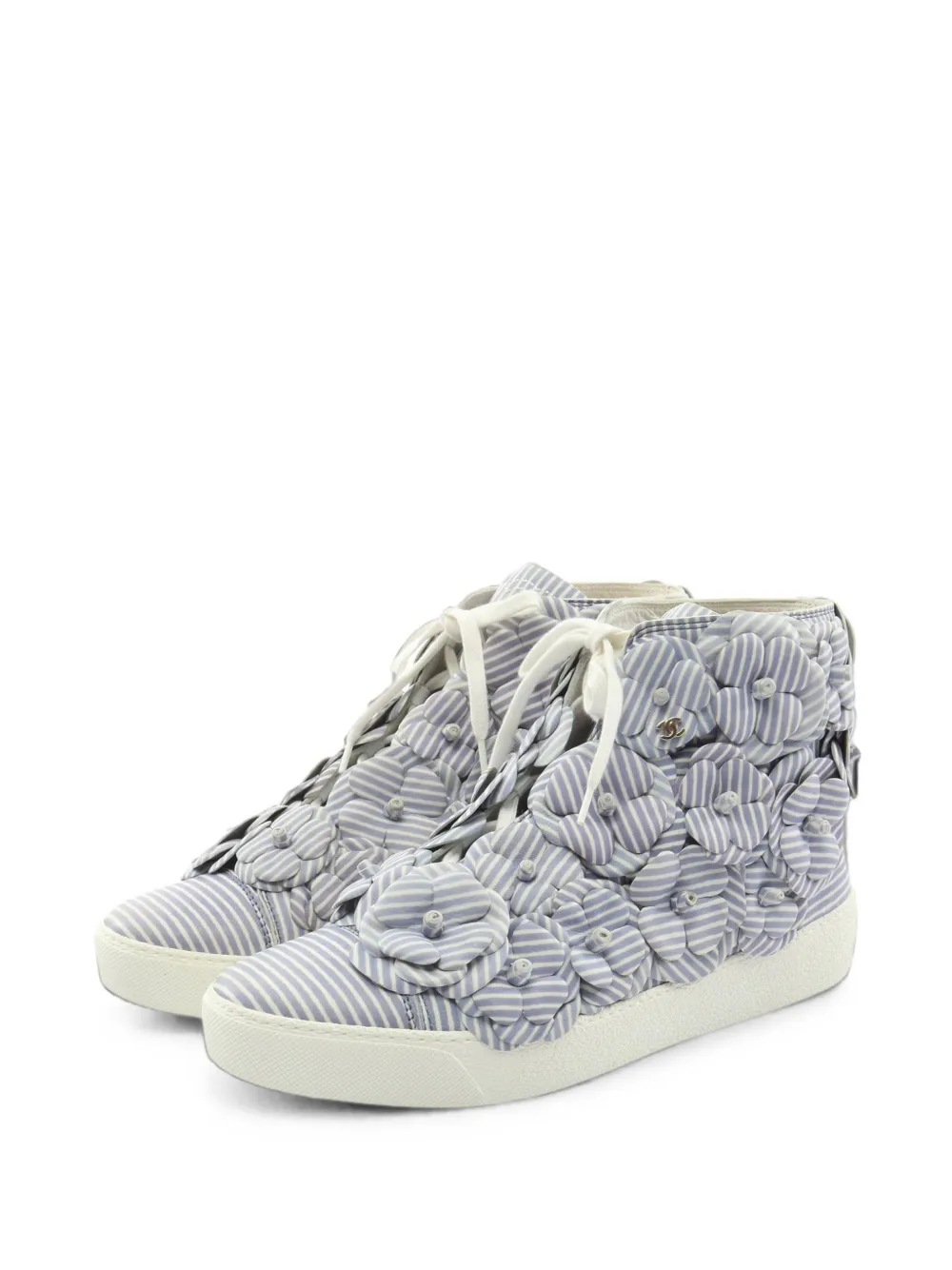CHANEL Pre-Owned 1986-1988 Camellia stripe sneakers - Blu