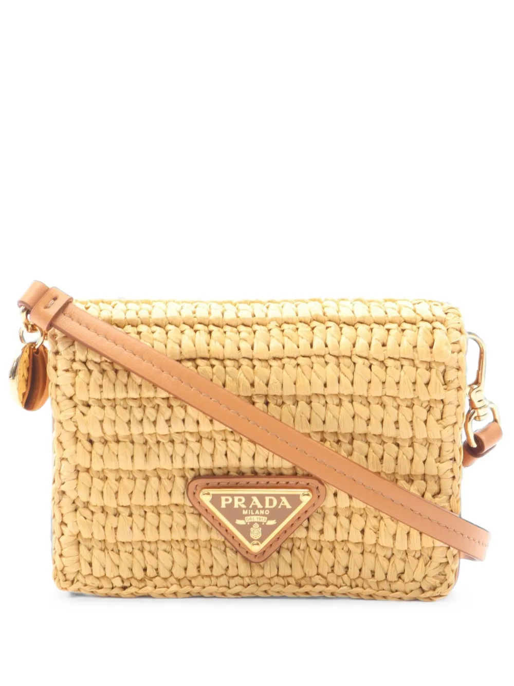 Prada Pre-Owned 2020s Triangle-logo raffia mini bag - Toni neutri