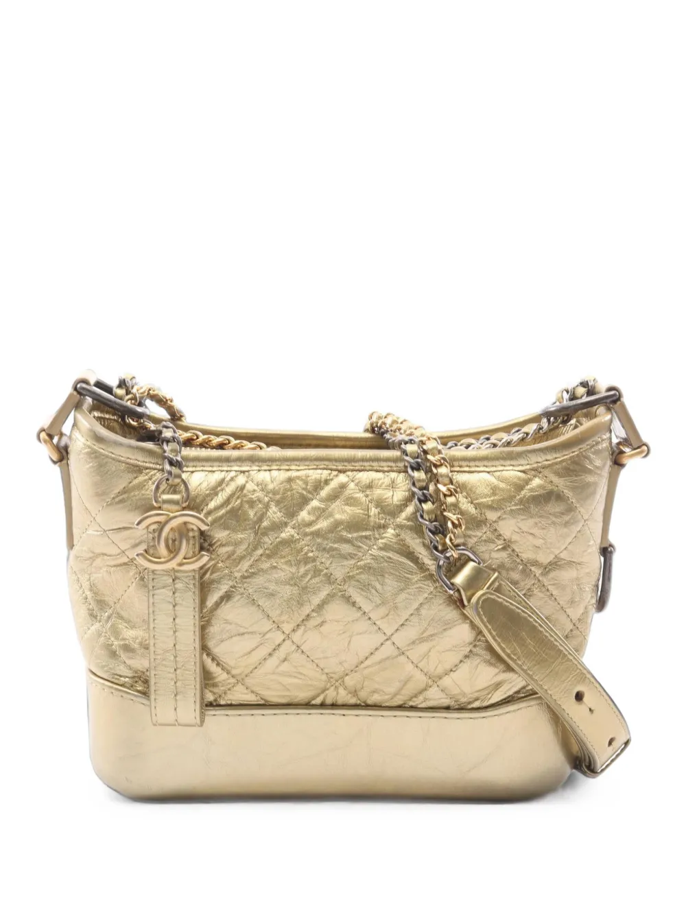 CHANEL Pre-Owned 2018 small Gabrielle logo-charm shoulder bag - Oro