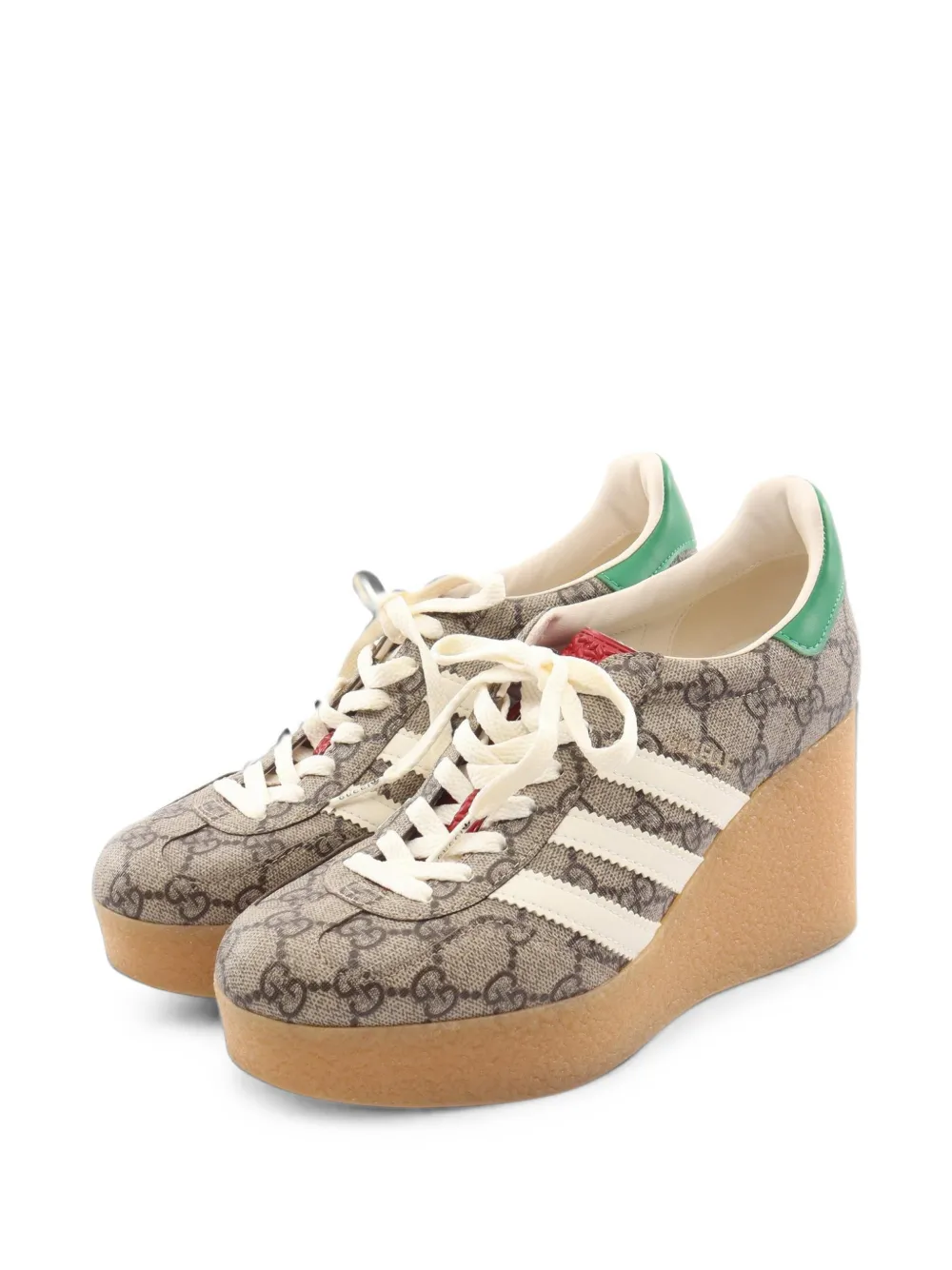 Pre-owned Gucci 2010s X Adidas Gazelle Gg Supreme Wedge Sneakers In Neutrals