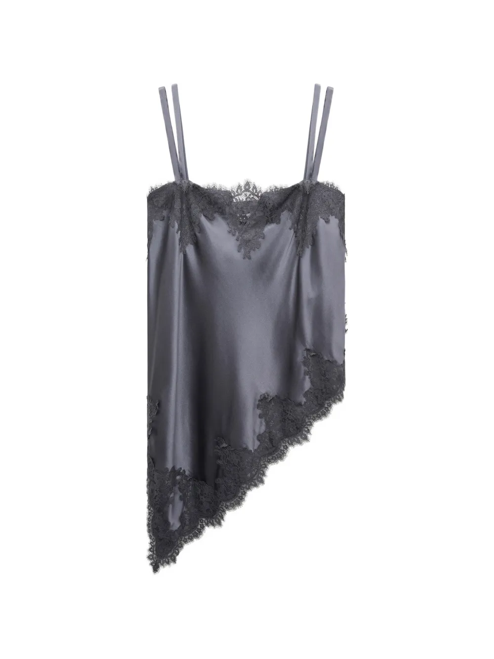 Dorothee Schumacher Sense Of Shine Lace-trim Asymmetric Blouse In Grey