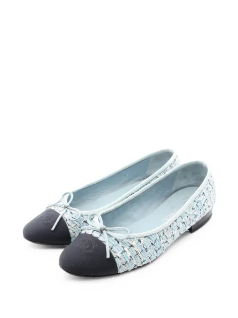 CHANEL Pre-Owned tweed cap-toe ballet flats
