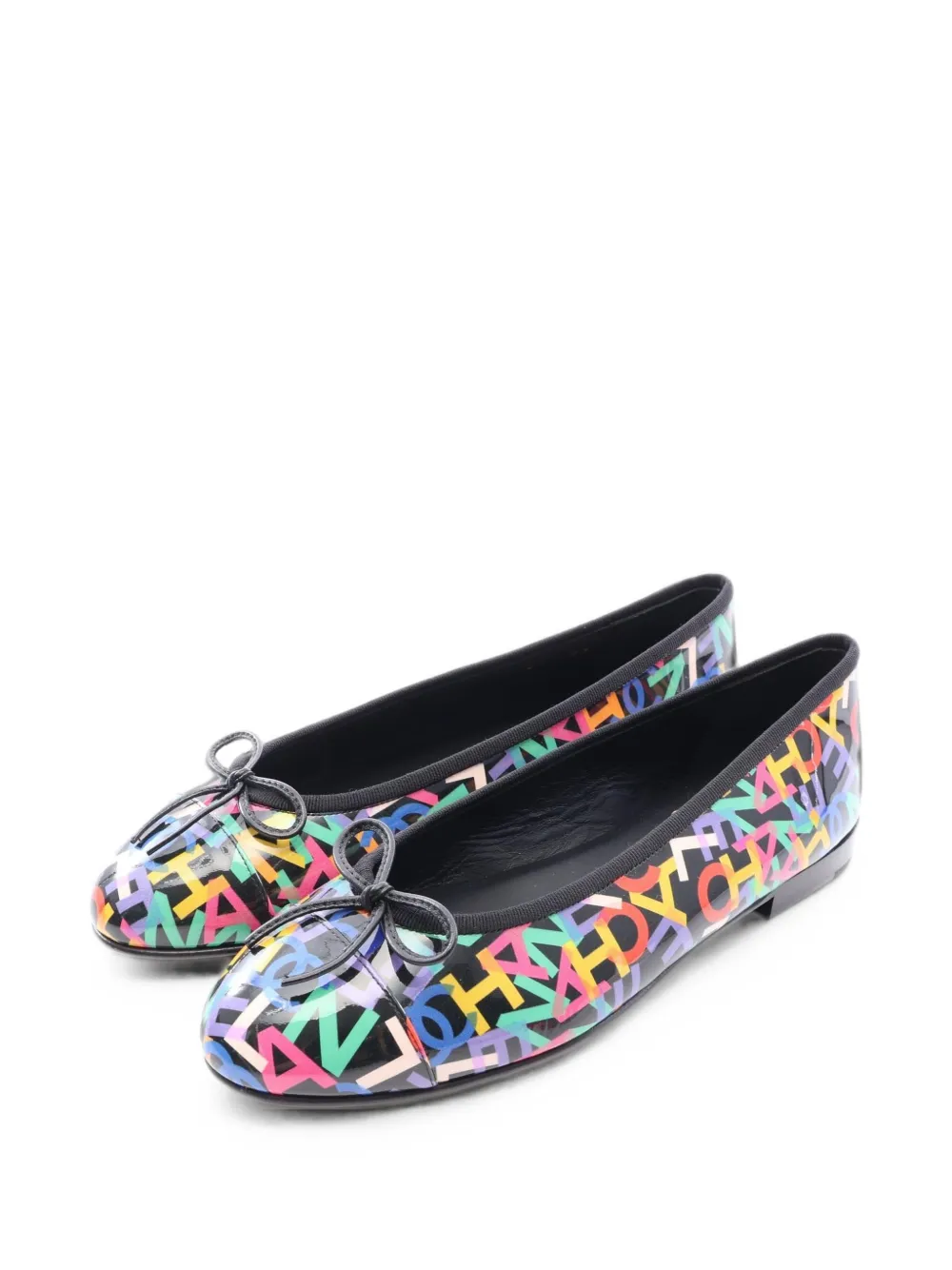 CHANEL Pre-Owned 1986-1988 logo-pattern ballet flats - Nero