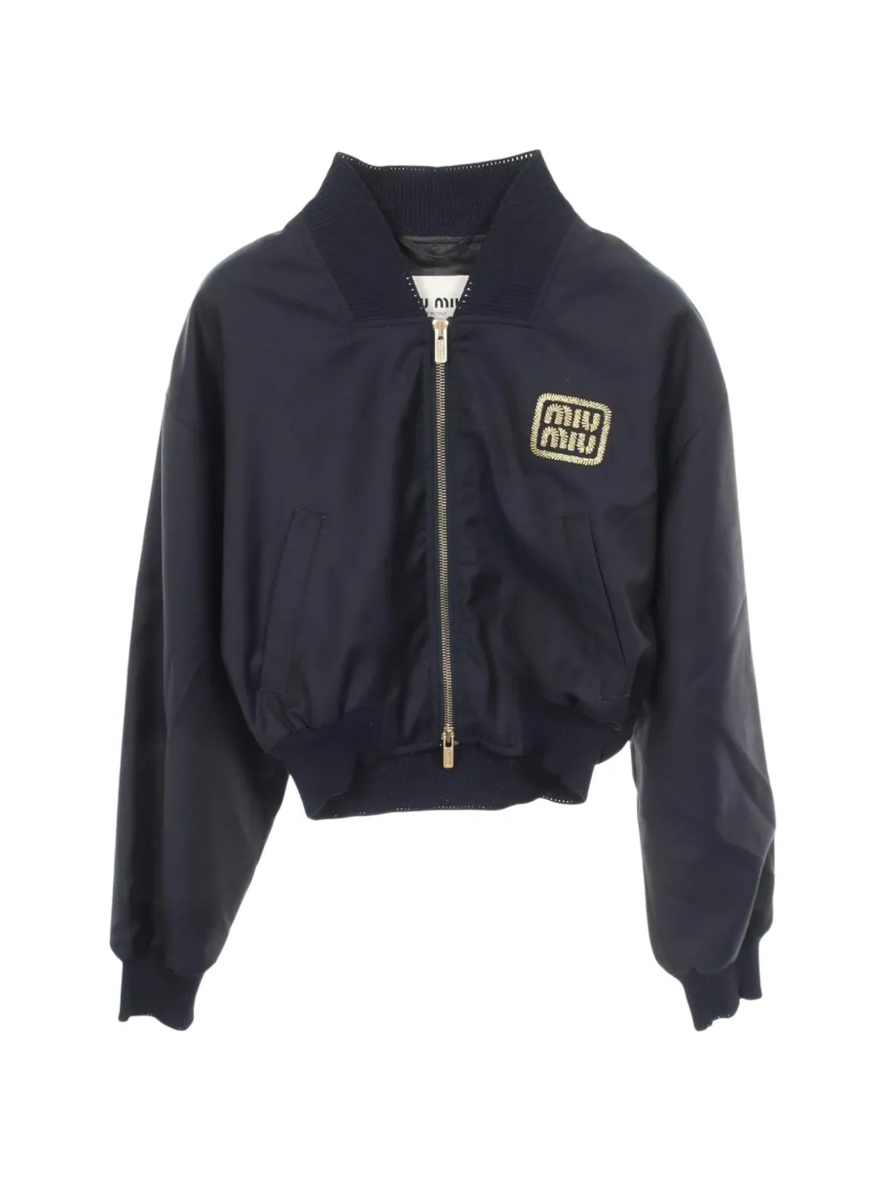 Miu Miu Pre-Owned 2020s logo-embroidered bomber jacket - Blu