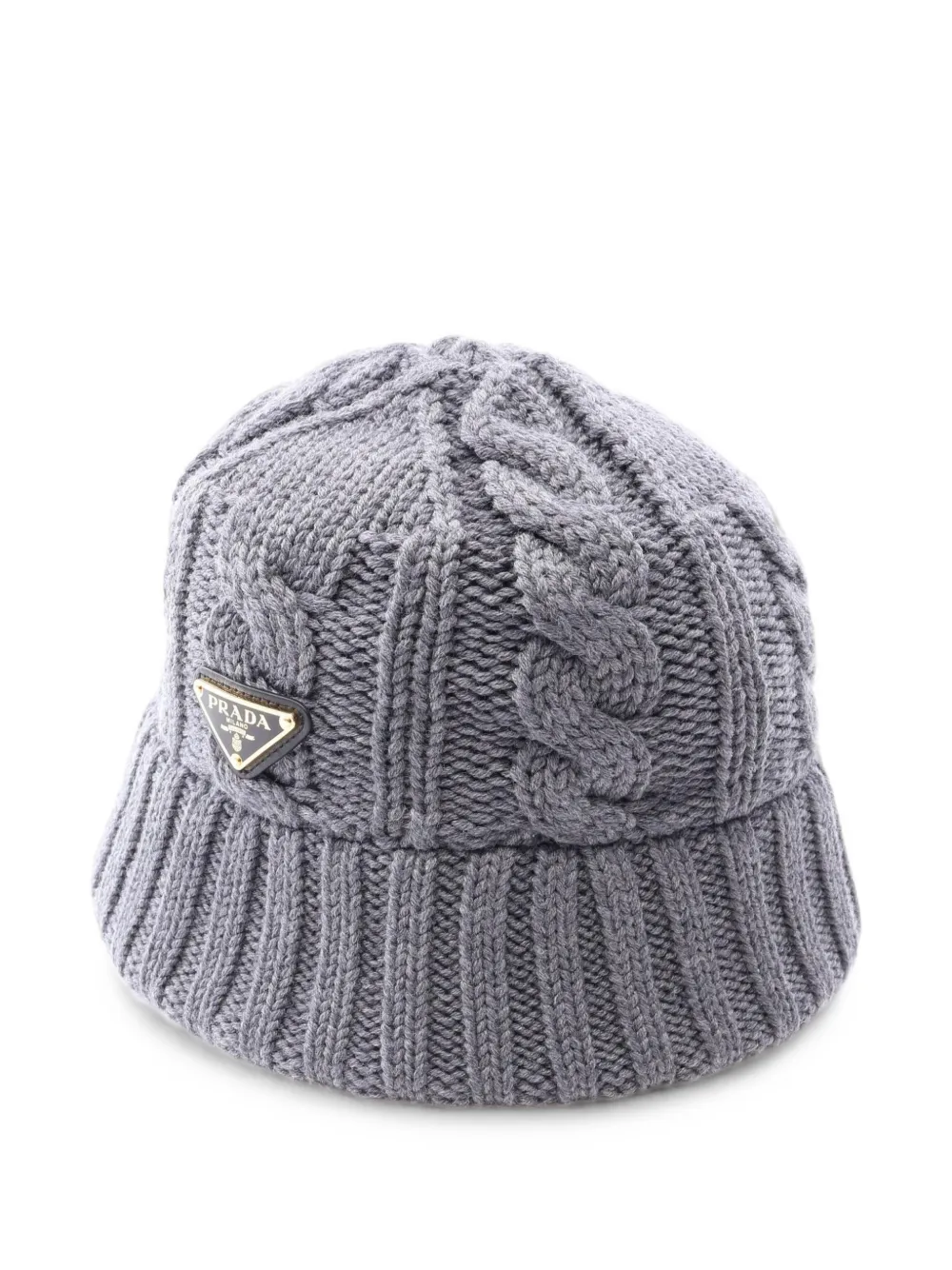 Pre-owned Prada 2010s Logo-plaque Cable-knit Bucket Hat In Grey
