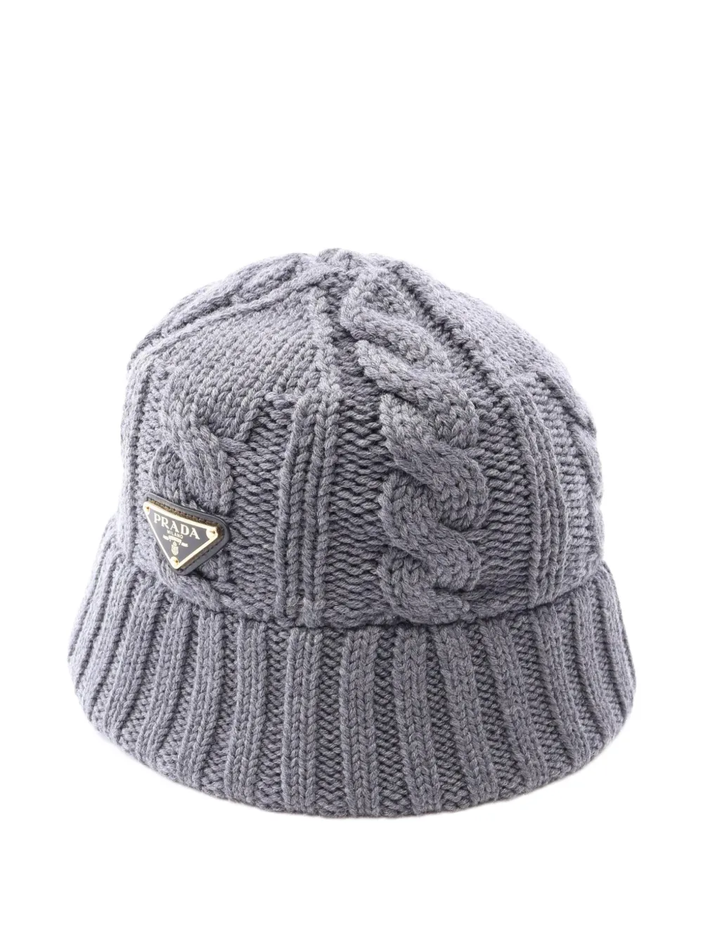 Prada Pre-Owned 2010s logo-plaque cable-knit bucket hat - Grigio