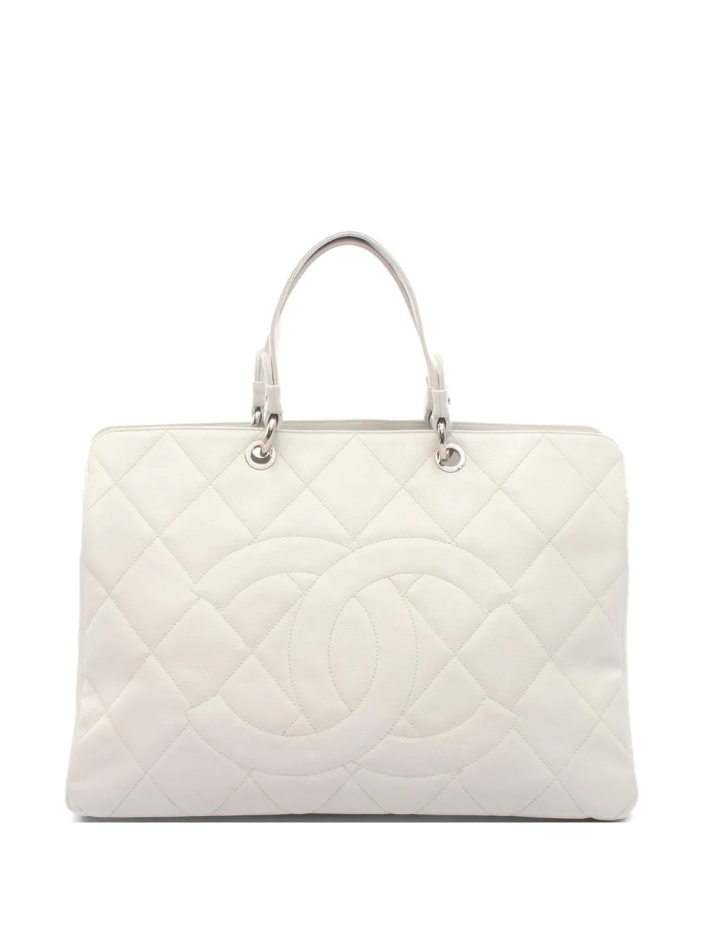 CHANEL Pre-Owned 2008-2009 large Matelassé CC logo tote bag - Bianco