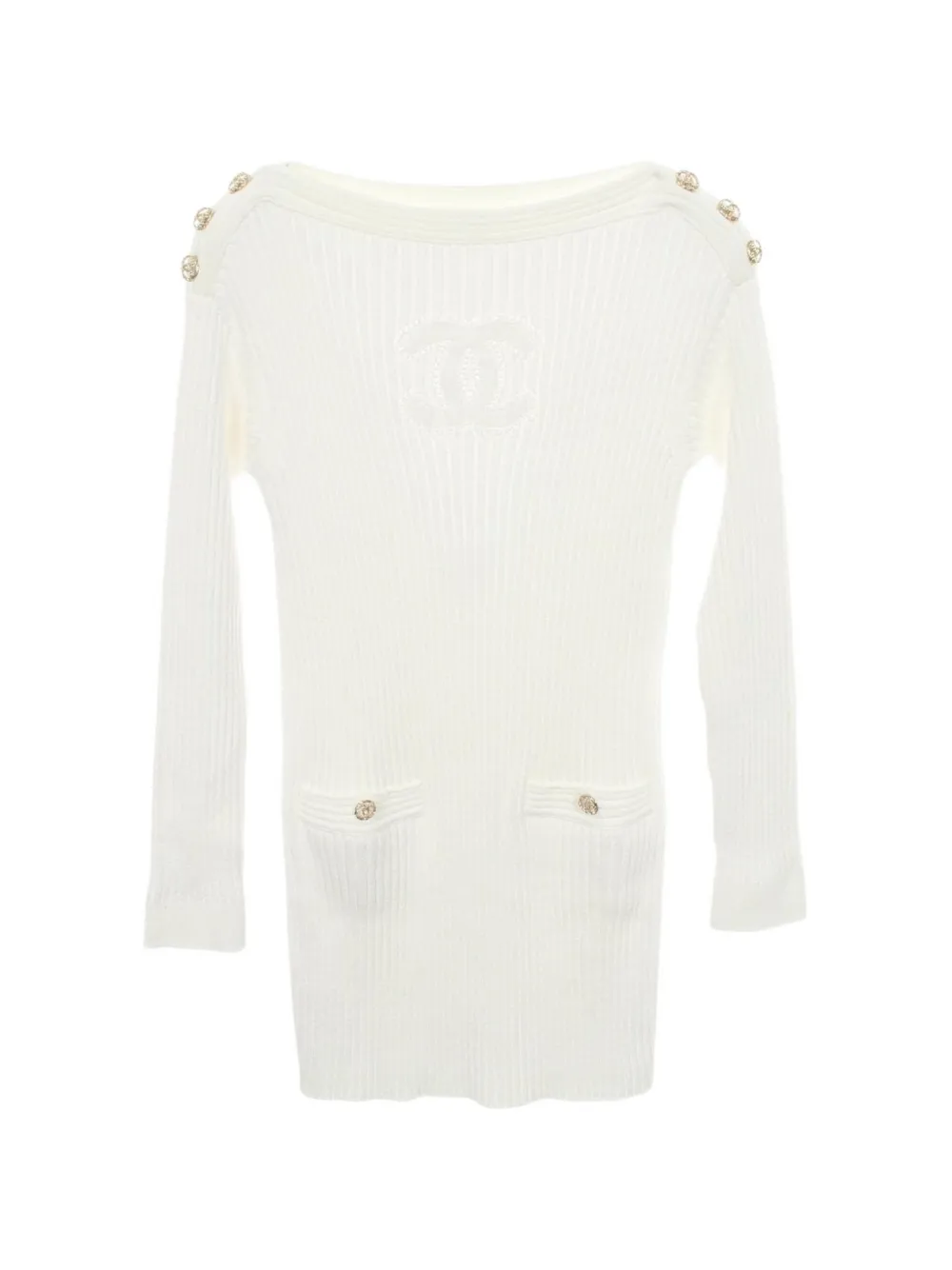 CHANEL Pre-Owned 1986-1988 Coco Mark rib-knit mini dress - Bianco