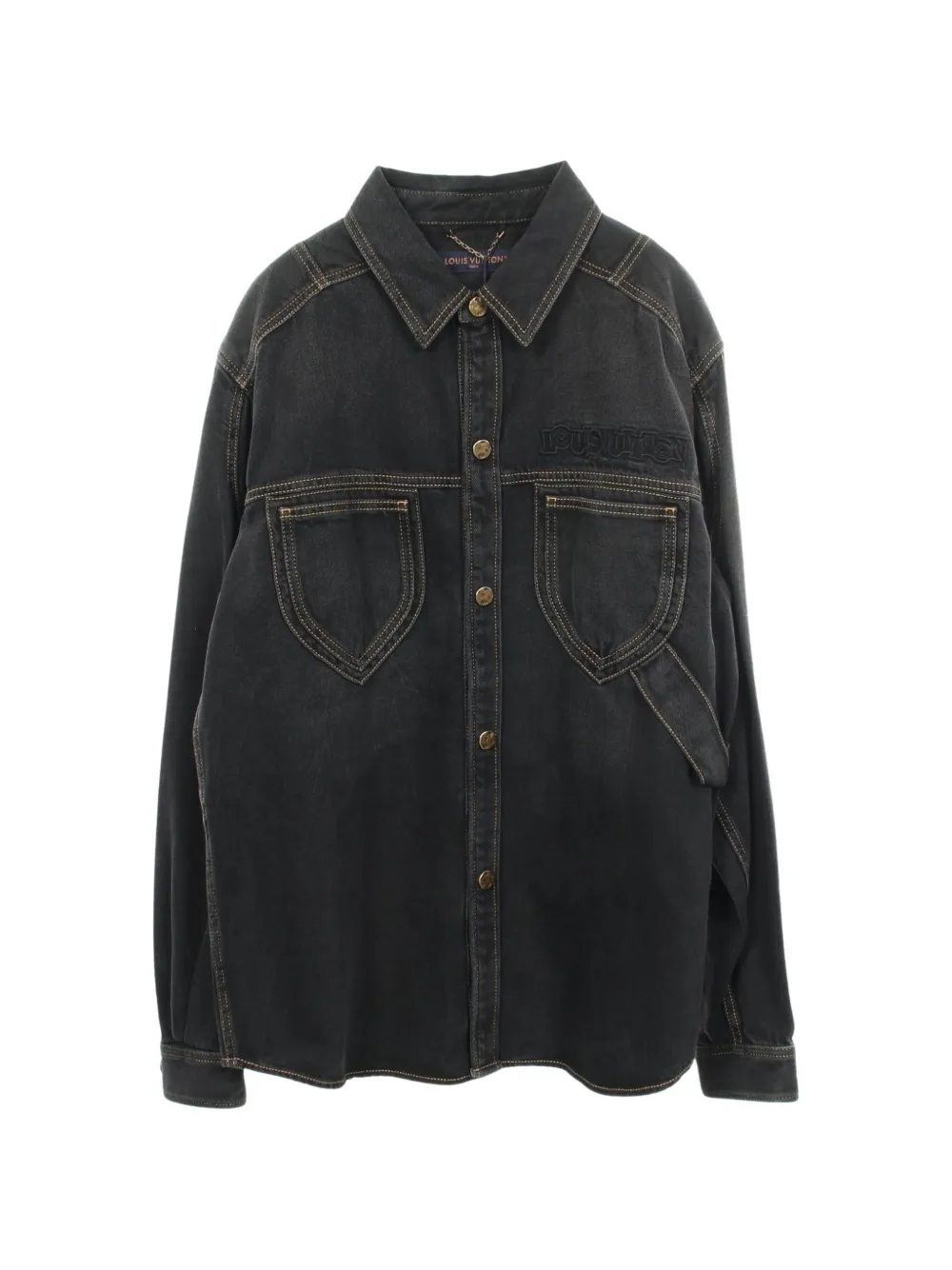 Louis Vuitton Pre-Owned 2010s logo-embroidered denim jacket - Nero