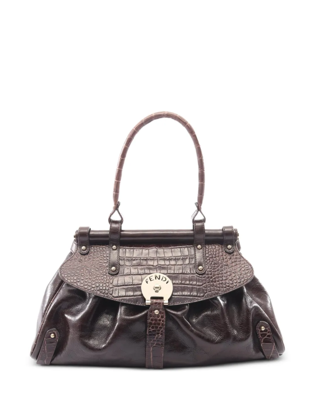 Fendi Pre-Owned 2010s Magic croc-embossed shoulder bag - Marrone