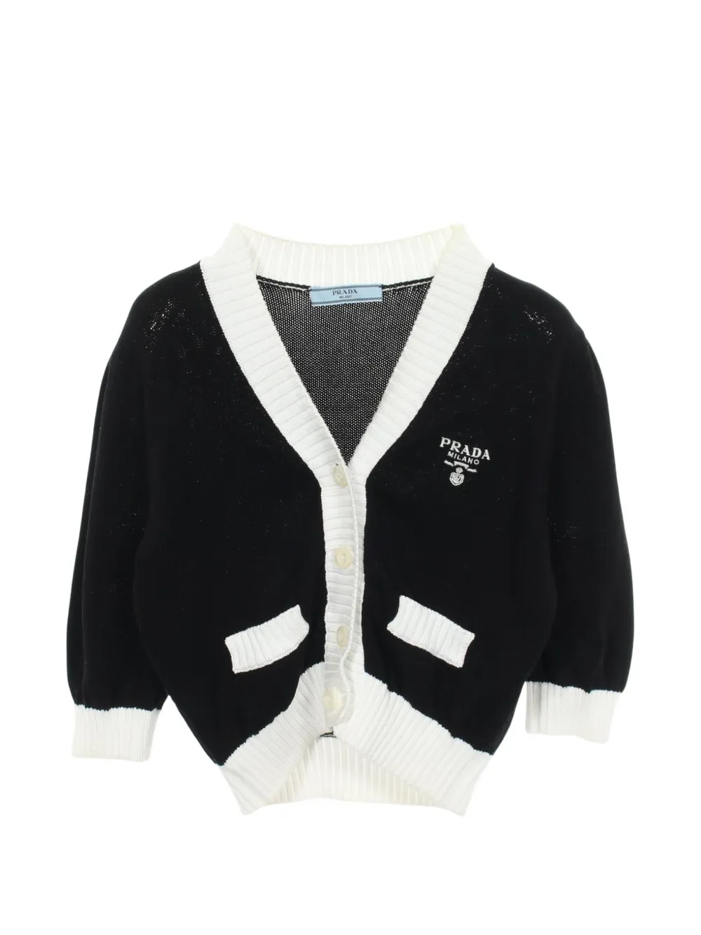 Prada Pre-Owned 2000s logo-embroidered cropped cardigan - Nero