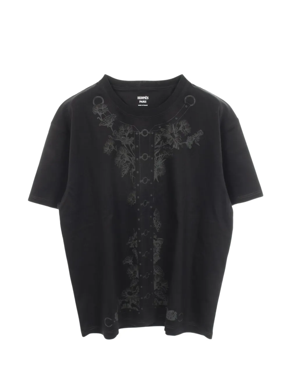 Hermès Pre-Owned 2020s Cartouche floral-print T-shirt - Nero