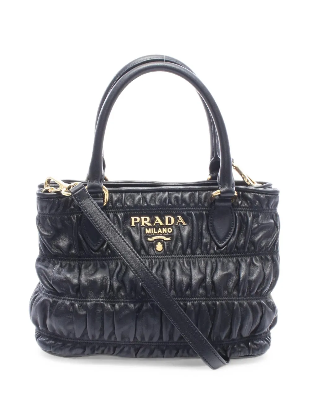 Prada Pre-Owned 2010s Gaufre ruched-leather tote bag - Nero