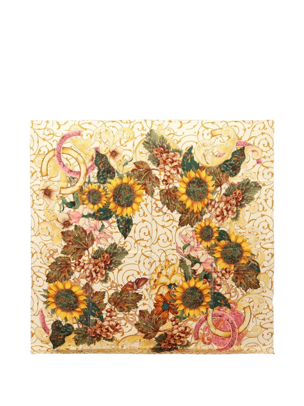 CHANEL Pre-Owned 1986-1988 Coco Mark floral-pattern scarf - Giallo