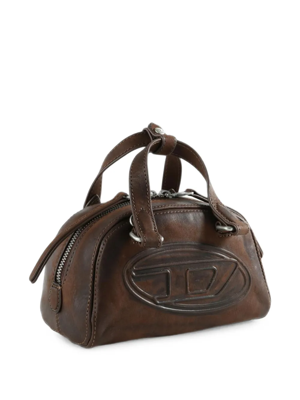 Diesel Oval D leren schoudertas Bruin